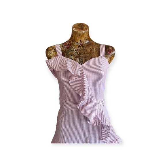 BELUCCI dress mini red white striped XS ruffles - Picture 2 of 12